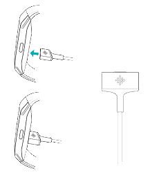 一系列插图，其中显示连接到手表背面的充电线